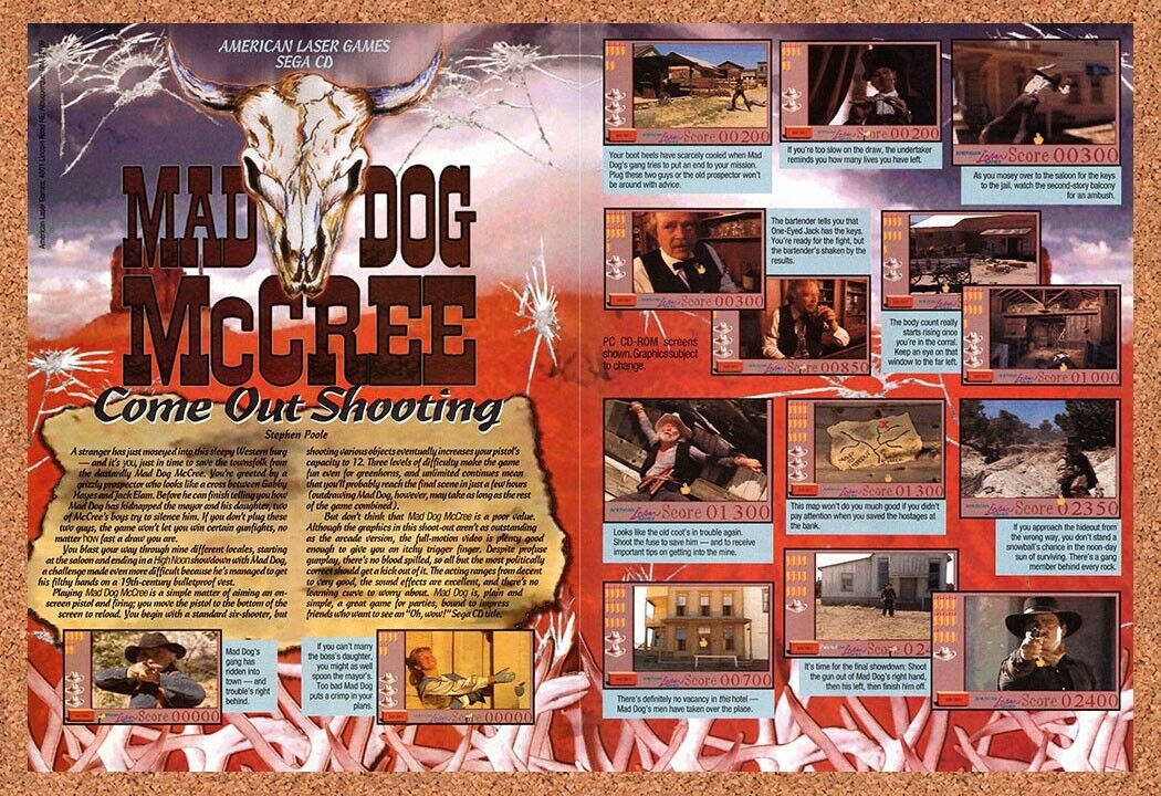1993 Mad Dog McCree Sega CD Original Advertisement / Retro Wall Art v1
