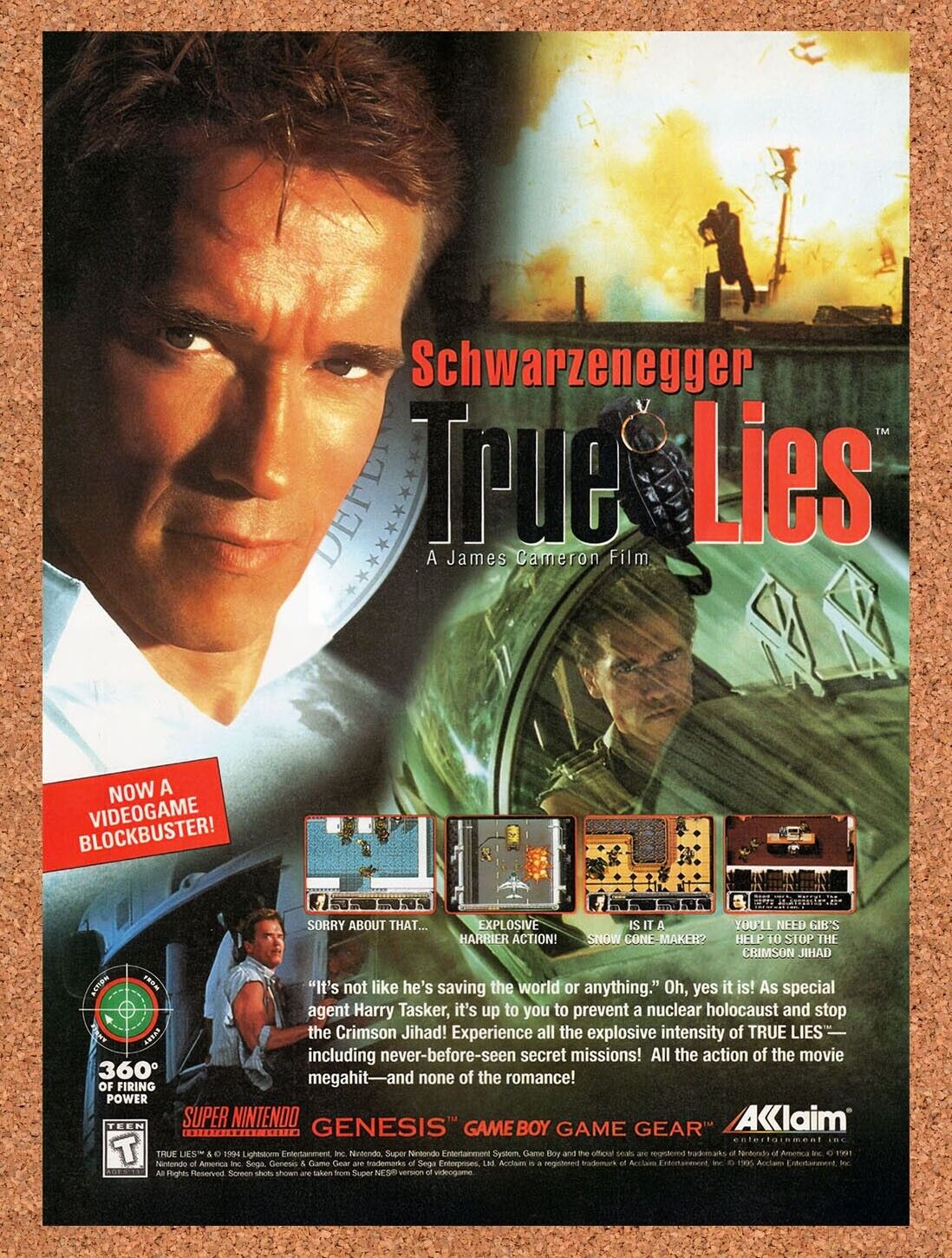 1995 True Lies SNES Original Advertisement / Retro Wall Art v1