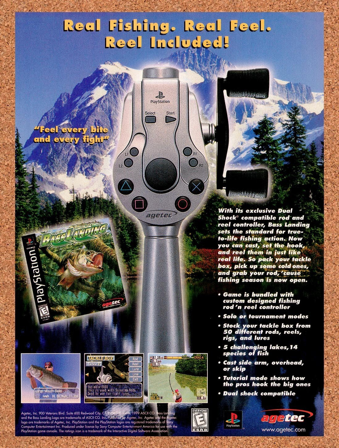 1999 Sony PS1 Dual Shock Rod And Reel Original Advertisement / Retro Wall Art v1