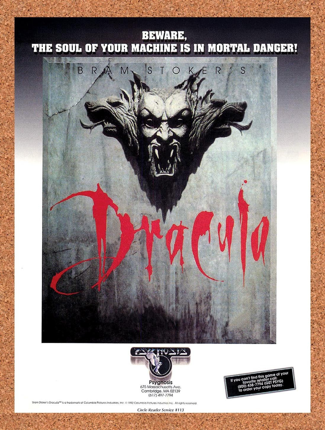 1994 Bram Stokers Dracula PC Original Advertisement / Retro Promo v5