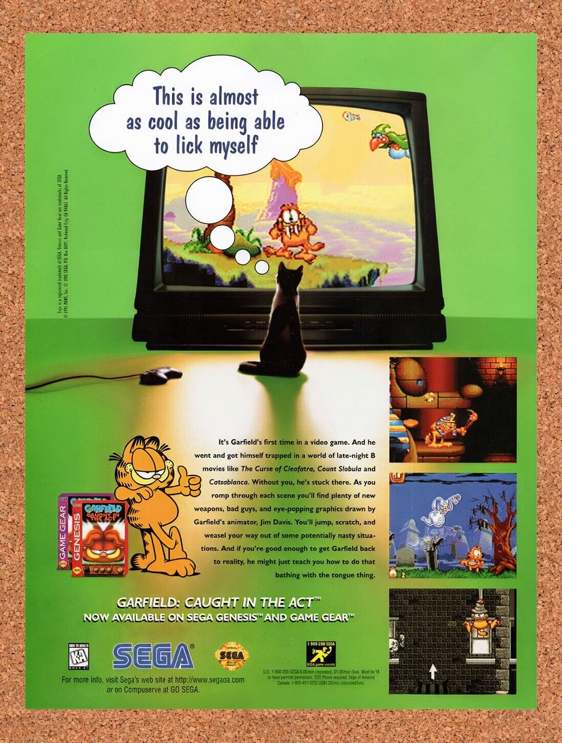 1995 Garfield Caught In The Act Genesis Original Ad / Retro Wall Art v1