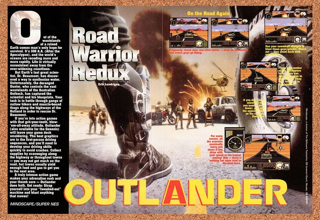 1993 Outlander SNES Original Advertisement / Retro Wall Art v1