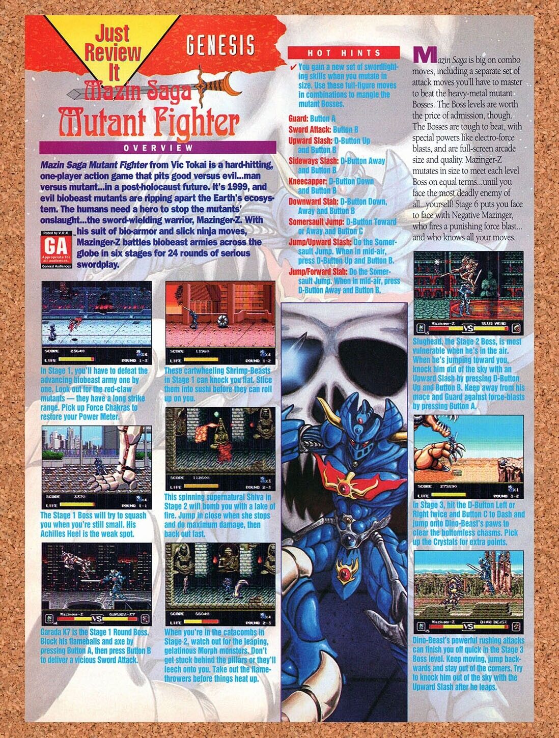 1993 Mazin Saga Mutant Fighter Genesis Original Advertisement / Retro Wall Art