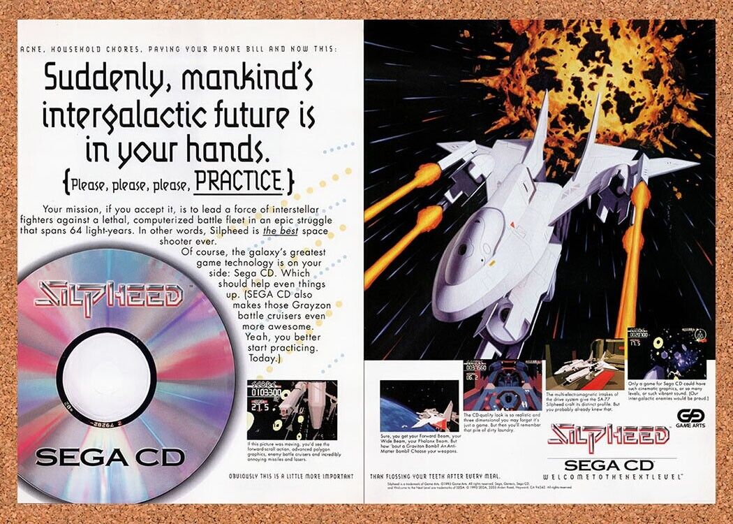 1993 Silpheed Sega CD Original Advertisement / Retro Wall Art v1