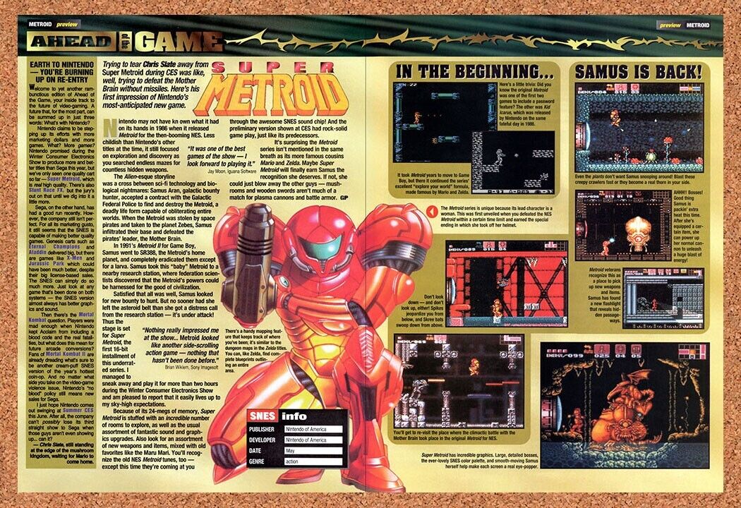 1993 Super Metroid SNES Original Advertisement / Retro Wall Art v2