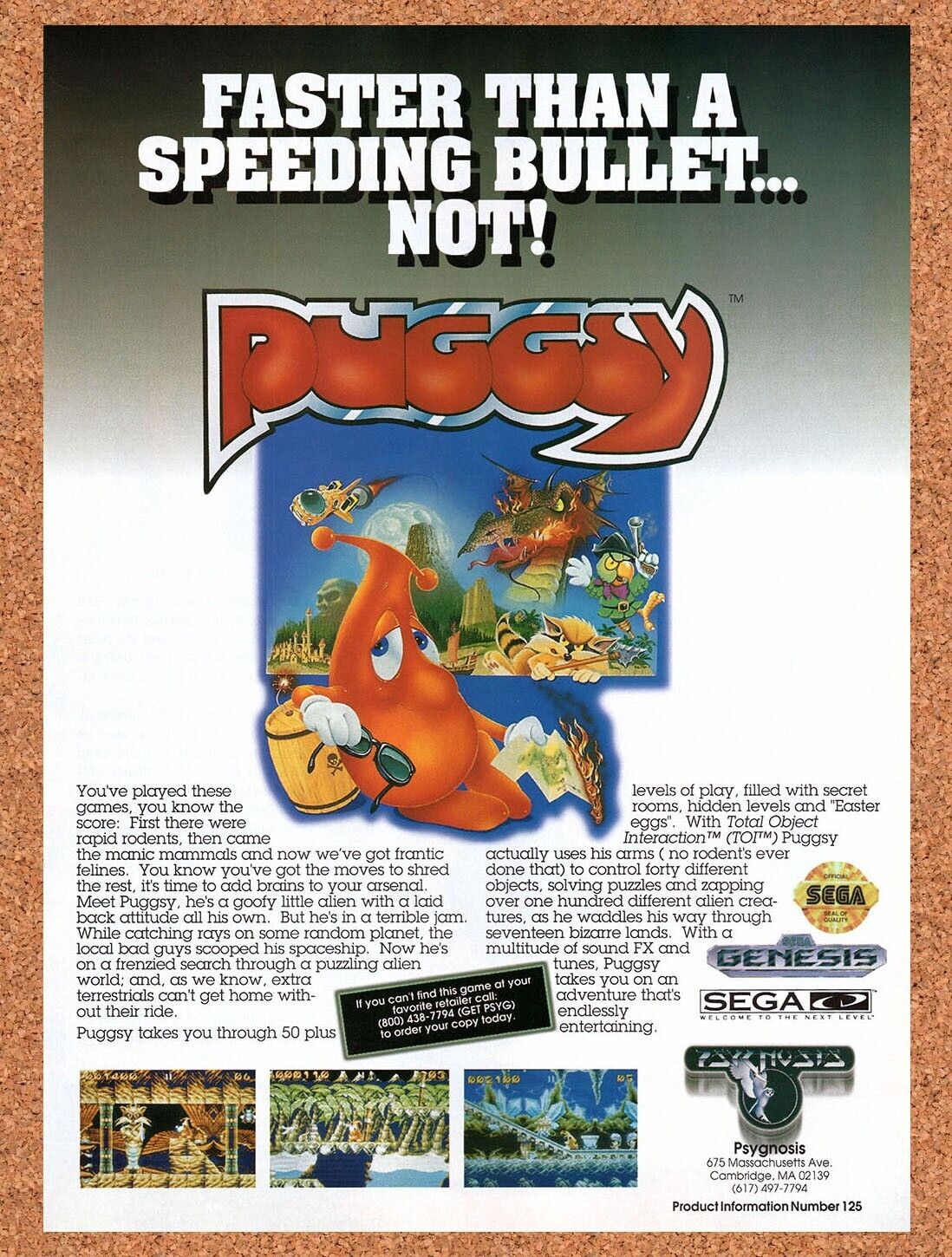 1993 Puggsy Genesis Original Advertisement / Retro Wall Art v1