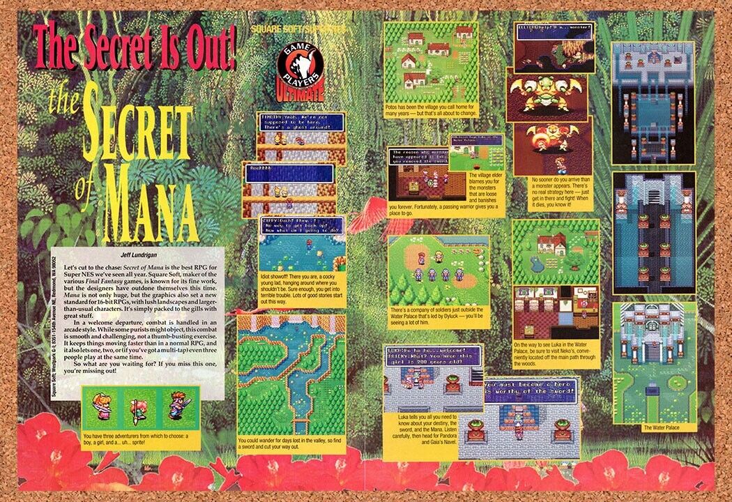 1993 Secret Of Mana SNES Original Advertisement / Retro Wall Art v3