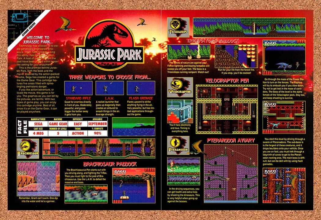 1993 Jurassic Park Game Gear Original Advertisement / Retro Promo v8