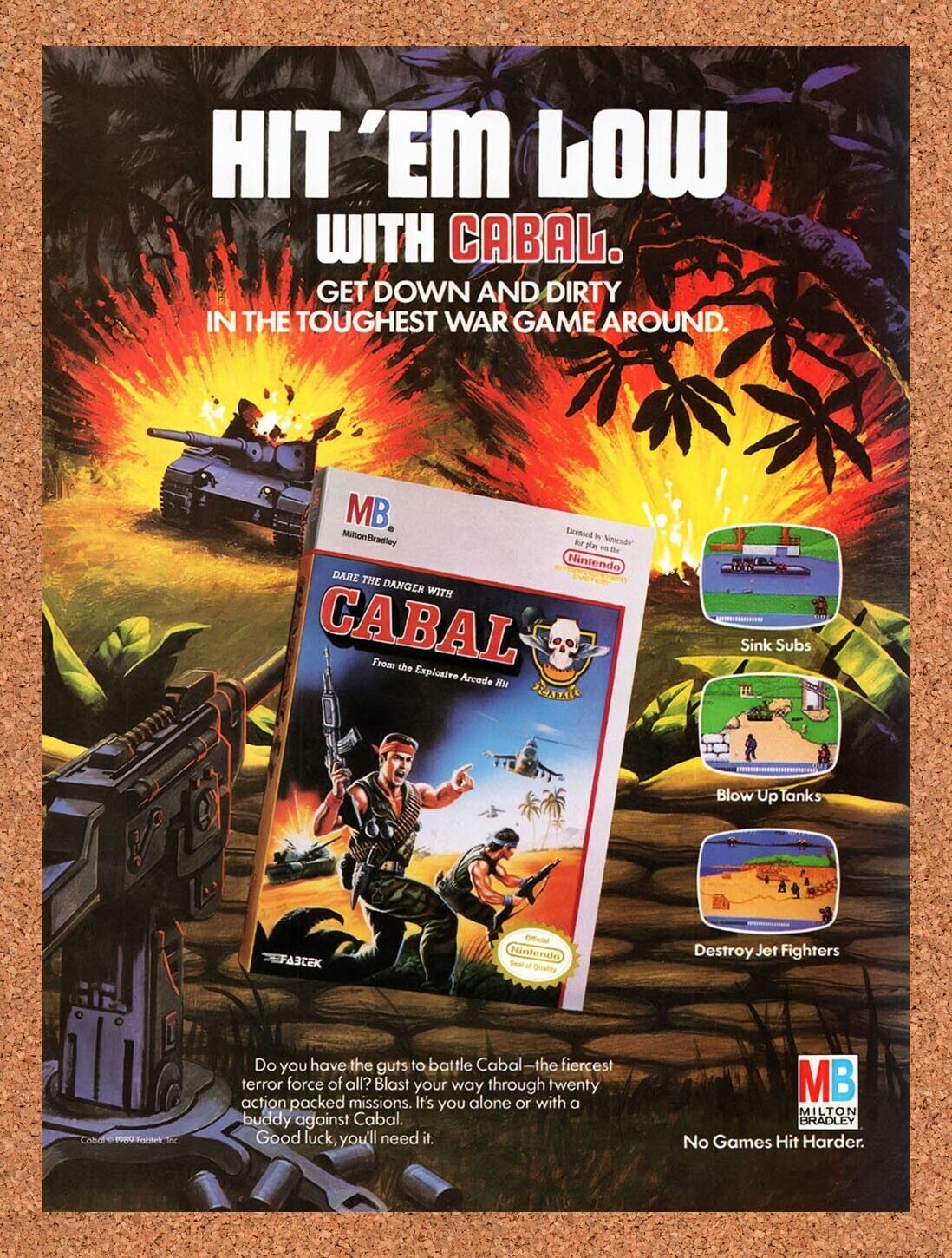 1990 Cabal NES Original Advertisement / Retro Wall Art v1