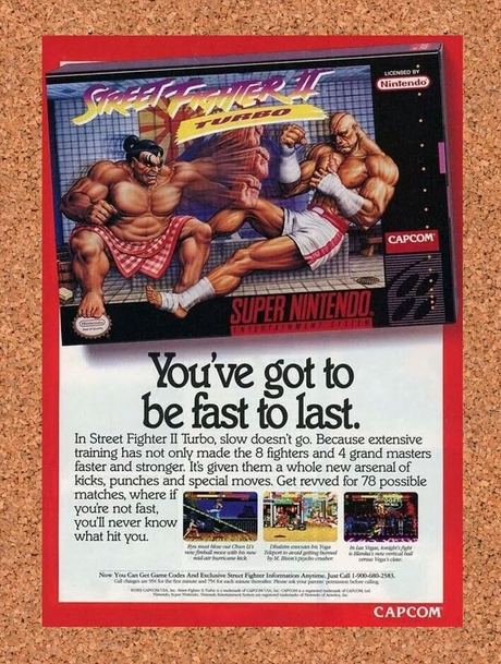 Street Fighter II Turbo SNES Original 1993 Ad Authentic Capcom Game Promo v1