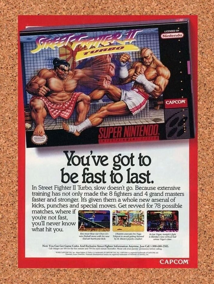 Street Fighter II Turbo SNES Original 1993 Ad Authentic Capcom Game Promo v1