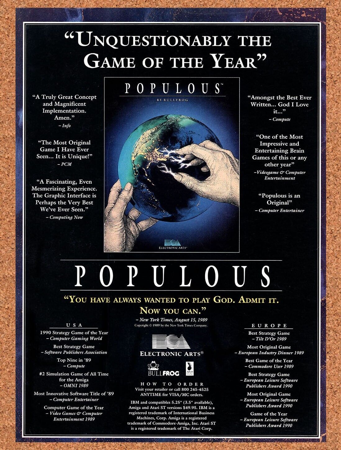 Populous PC Original 1990 Vintage Ad - Video Game Promo