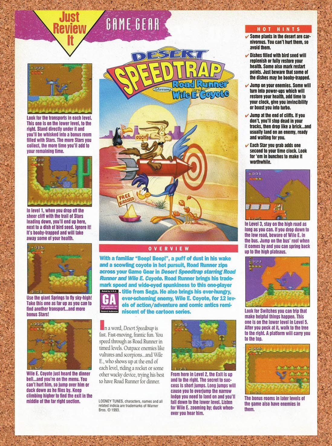 1994 Desert Speedtrap Roadrunner Wile E Coyote Game Gear Original Ad / Promo vr1