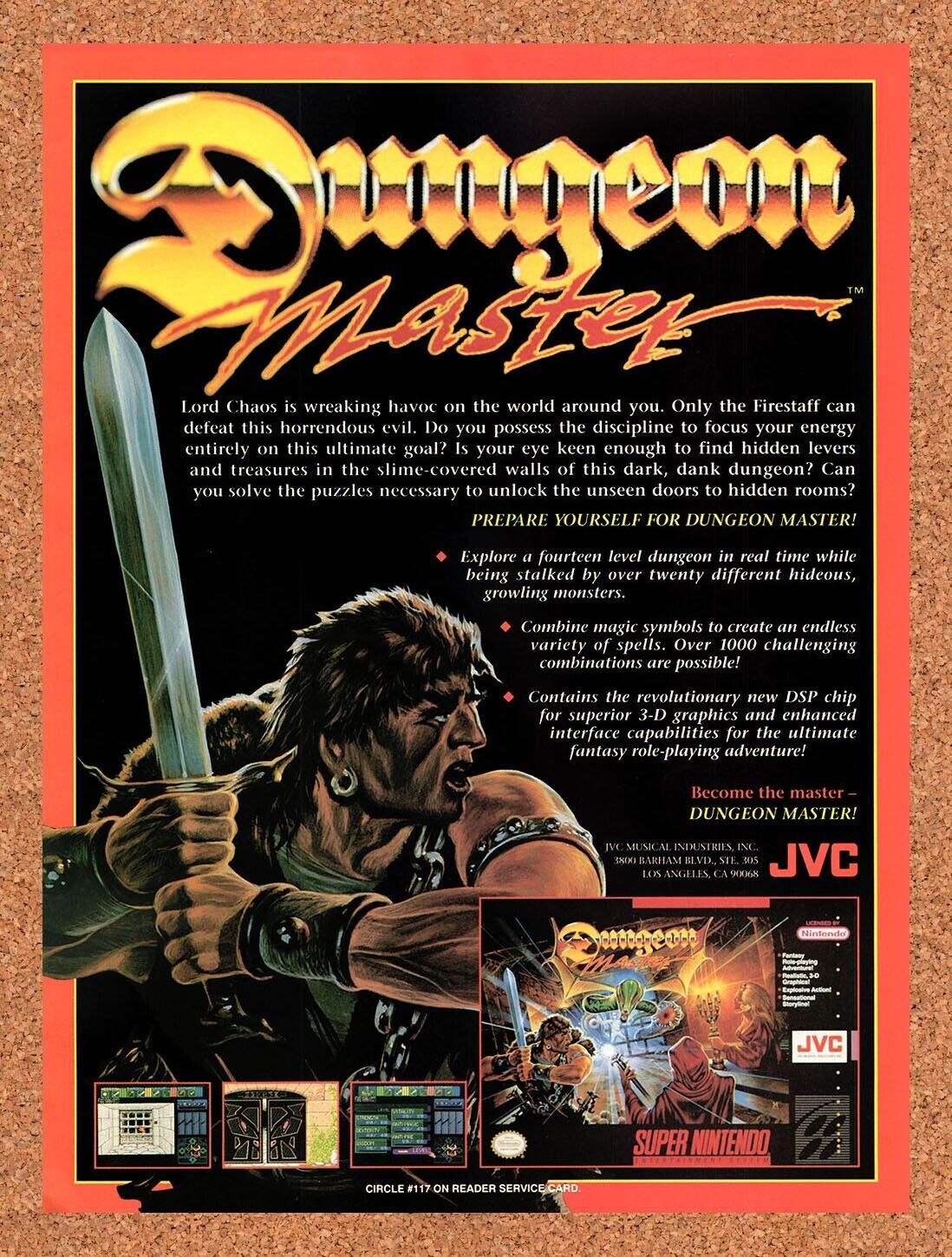 1993 Dungeon Master SNES Original Advertisement / Retro Wall Art v1