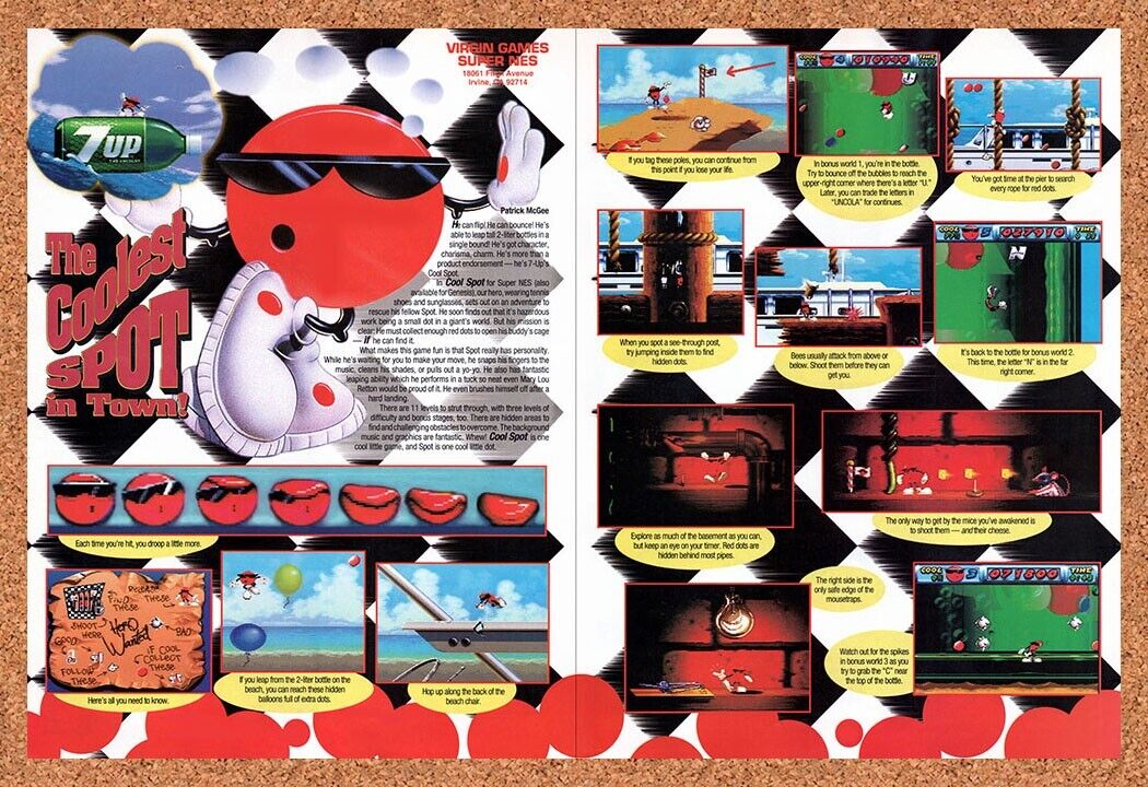 1993 Cool Spot SNES Original Advertisement / Retro Wall Art v3