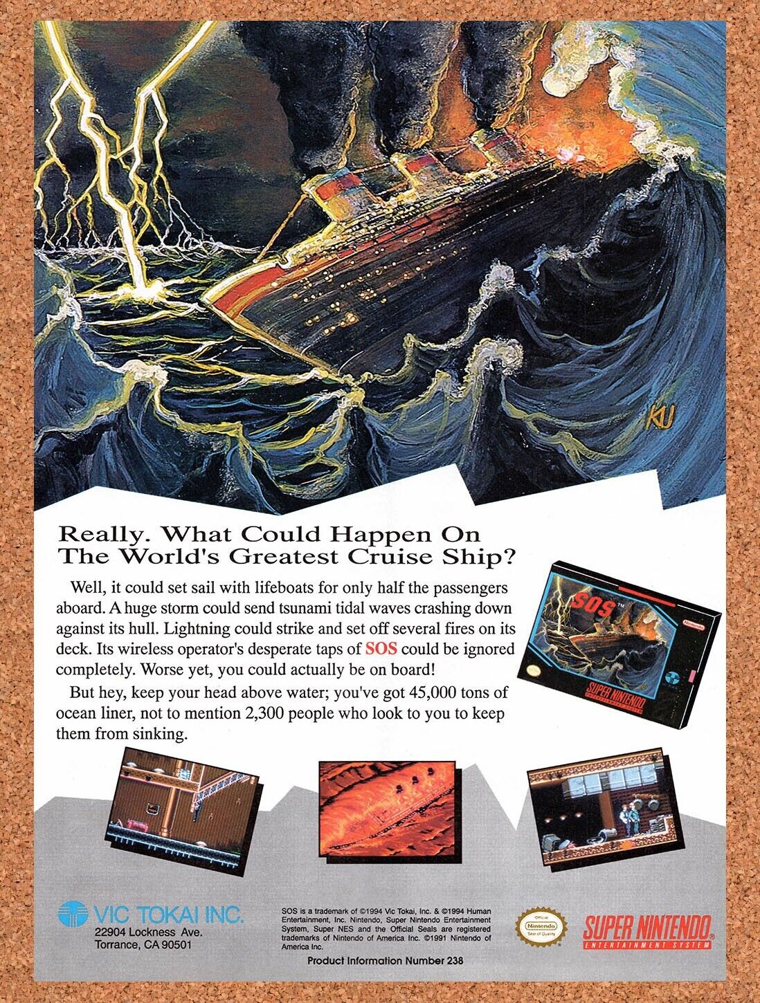 1994 S.O.S. SNES Original Advertisement / Retro Wall Art v1