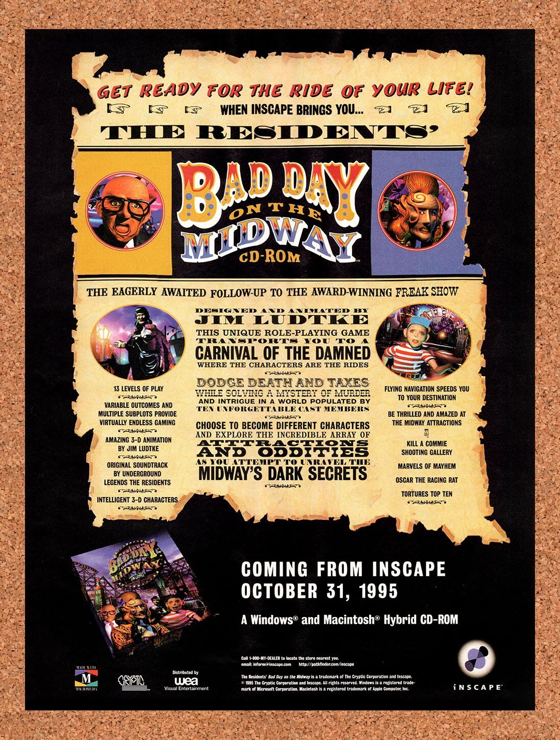 1995 Bad Day On The Midway PC Original Advertisement / Retro Wall Art v1