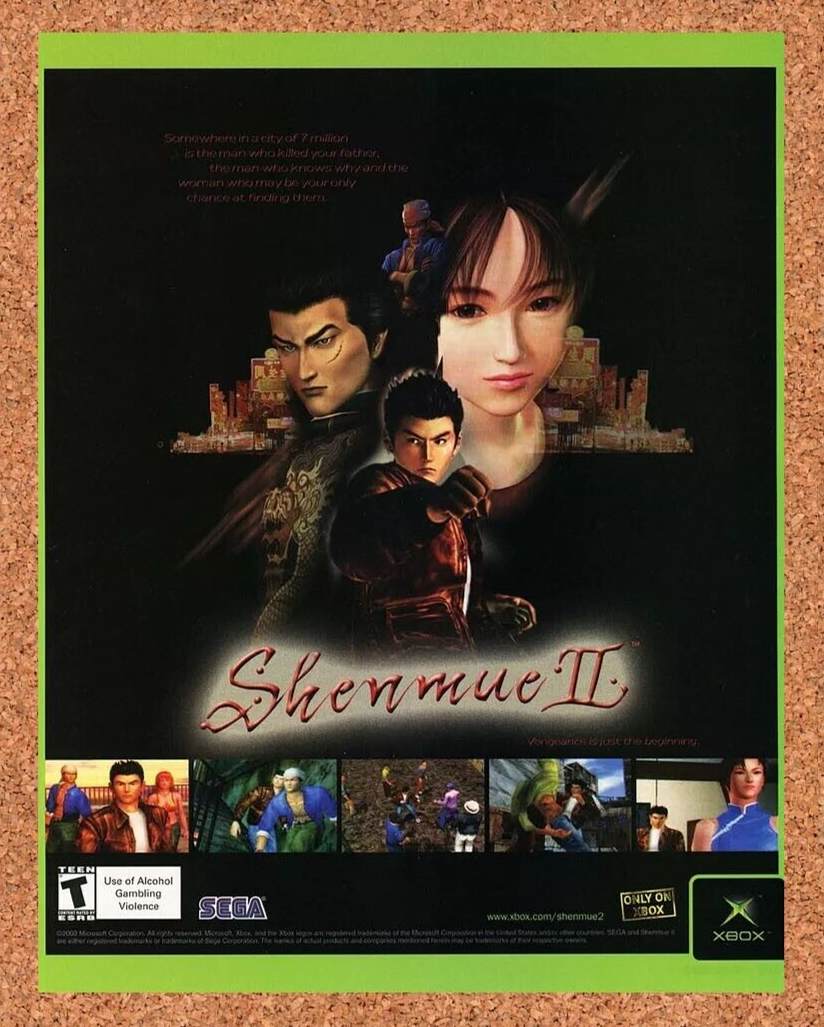 Shenmue II Xbox Original 2002 Ad Authentic Sega Video Game Promo
