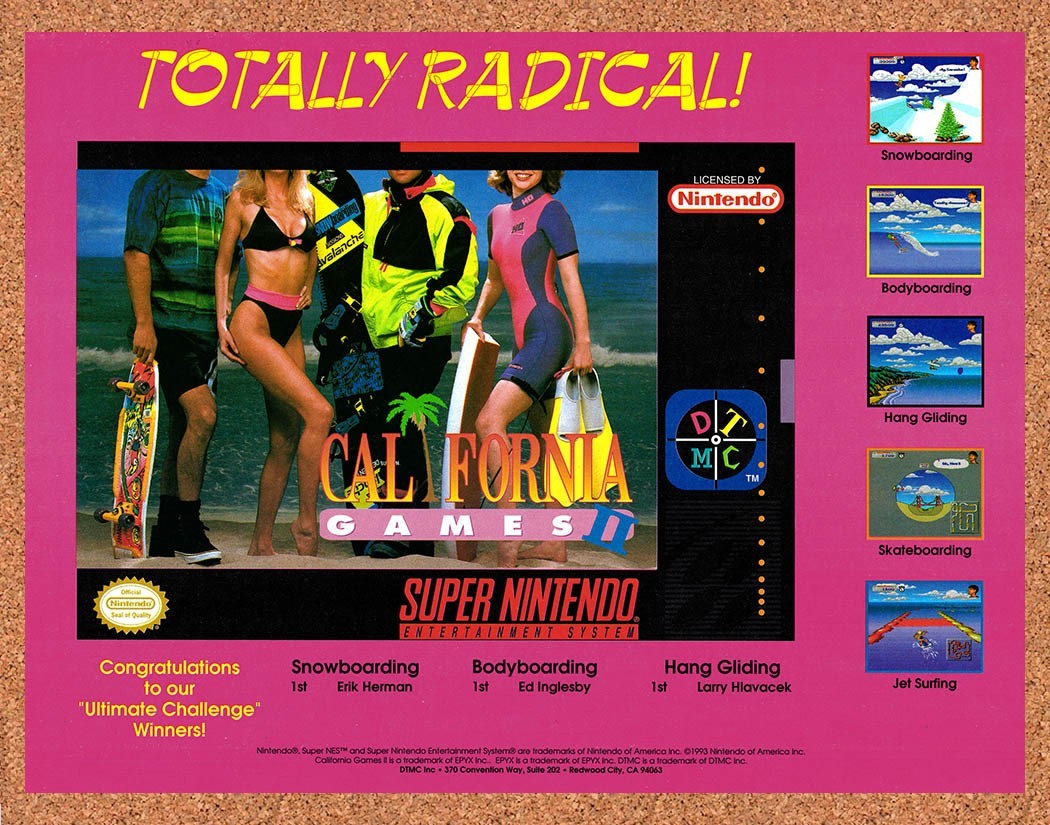1993 California Games 2 SNES Original Advertisement / Retro Promo v1