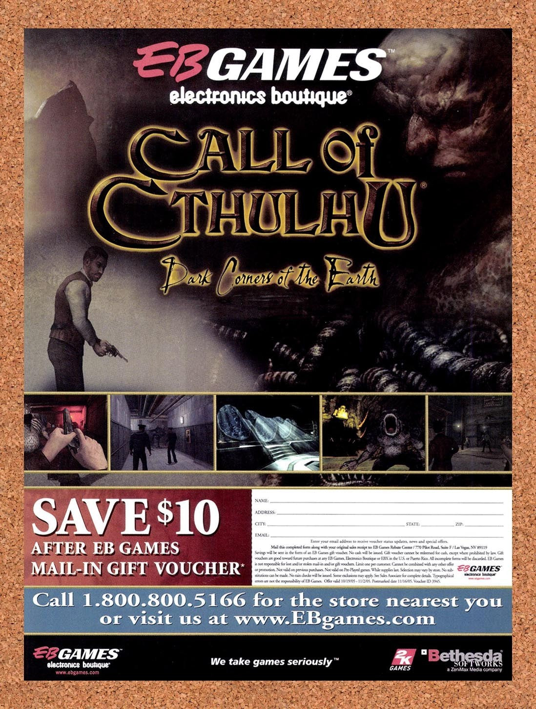 2005 Call Of Cthulhu Dark Corners Of The Earth EB Games Original Ad / Promo v3