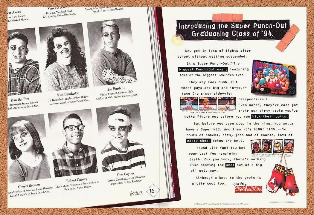 Super Punch Out SNES Original 1994 Print Ad Authentic Funny Video Game Promo