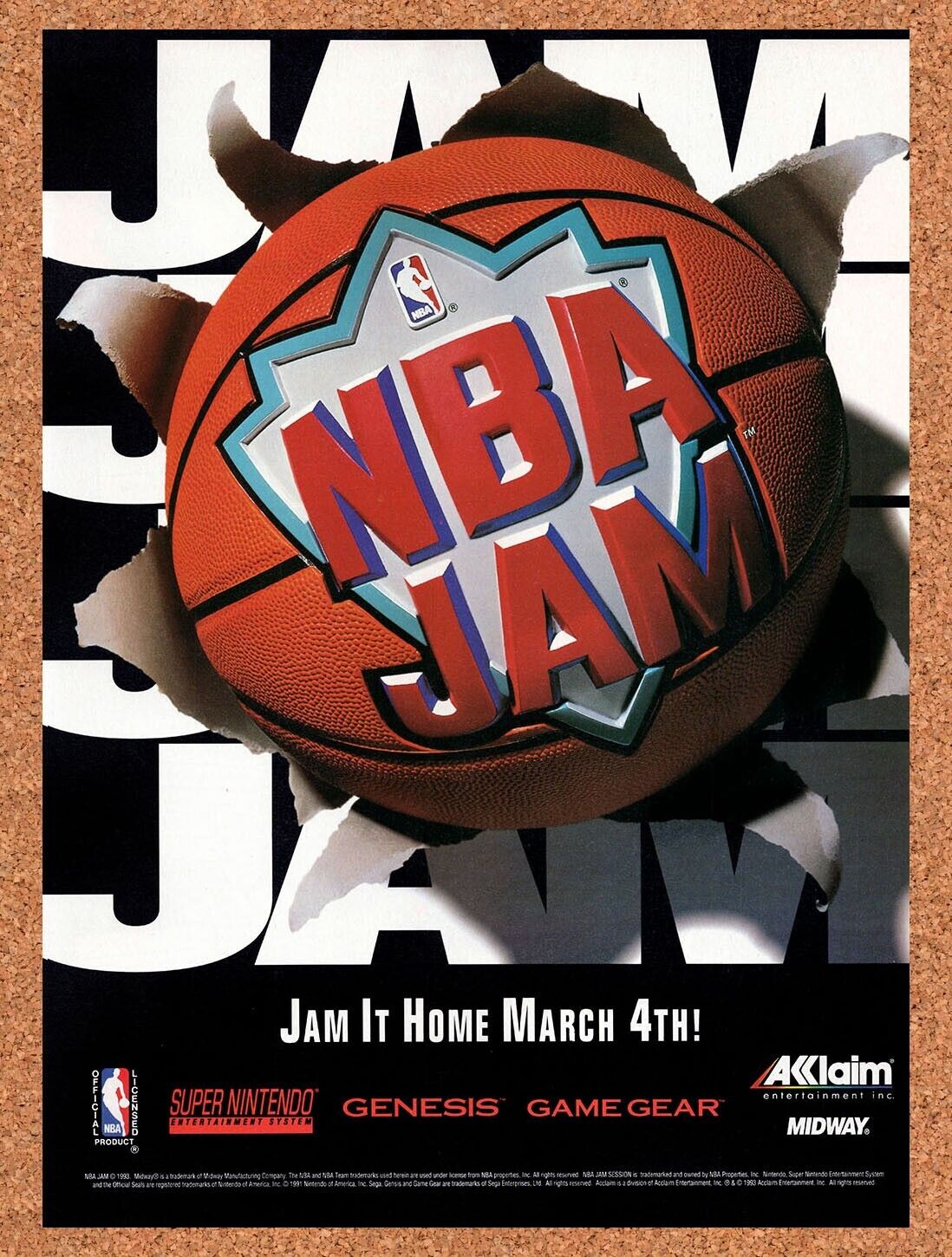 1994 NBA Jam SNES Original Advertisement / Retro Wall Art v5