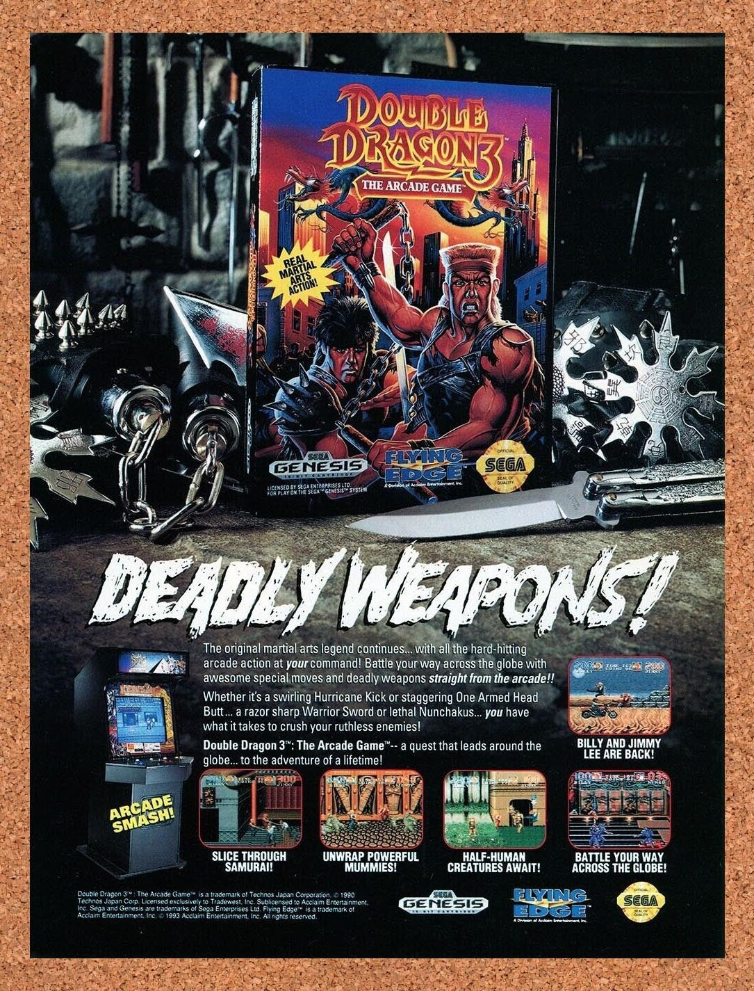 1990 Double Dragon 3 The Arcade Game Genesis Original Advertisement / Promo v1