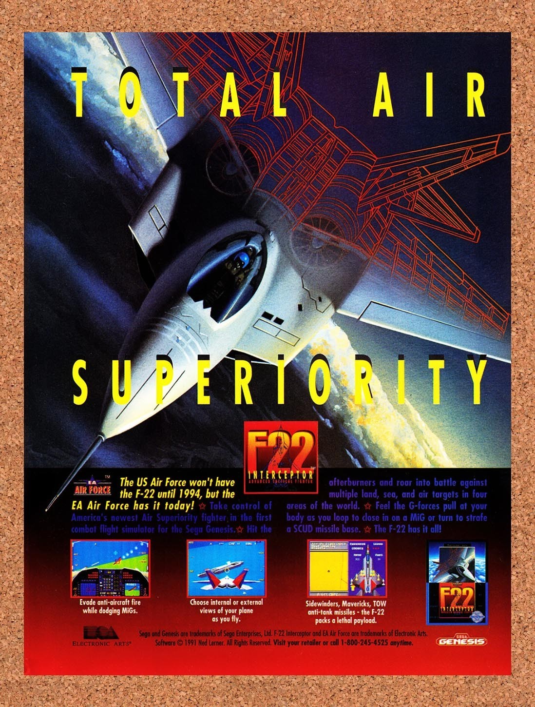 1991 F-22 Interceptor Genesis Original Advertisement / Retro Promo v1