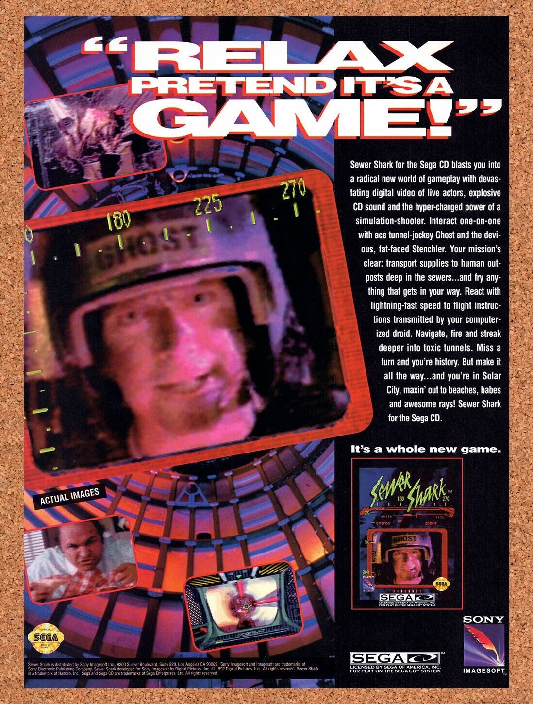 1993 Sewer Shark Sega CD Original Advertisement / Retro Wall Art v2
