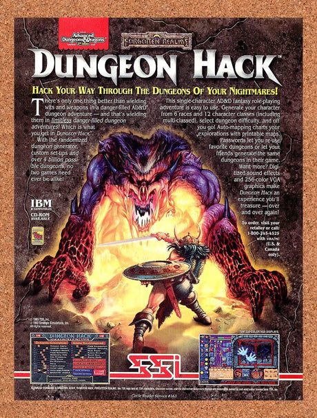 1994 Advanced Dungeons & Dragons Dungeon Hack PC Original Ad / Promo v1