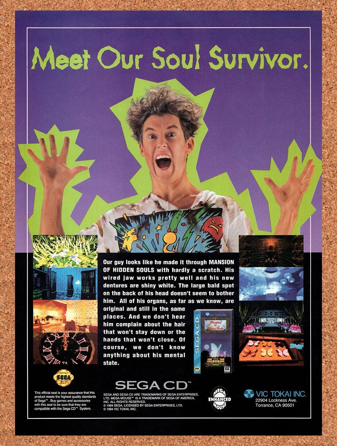 1994 Mansion Of Hidden Souls Sega CD Original Advertisement / Retro Wall Art v1