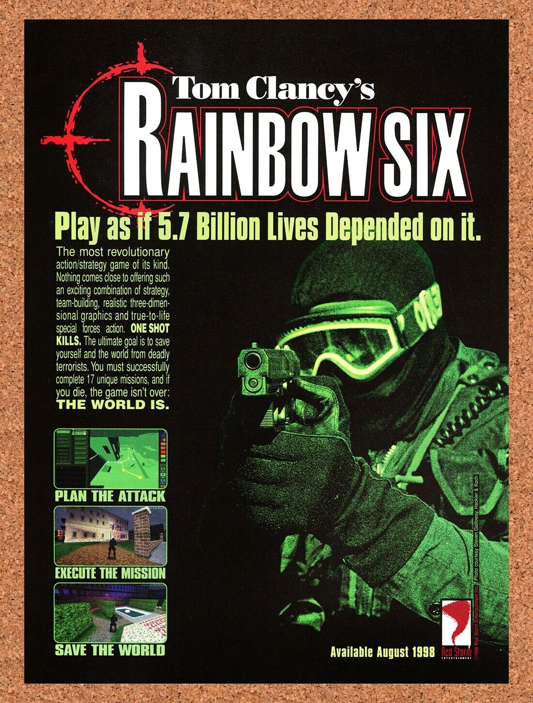 Rainbow Six PC Original 2000 Ad Authentic Red Storm FPS Video Game Promo