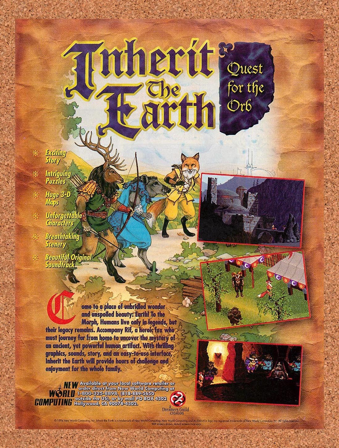 1994 Inherit The Earth Quest For The Orb PC Original Advertisement / Promo v1