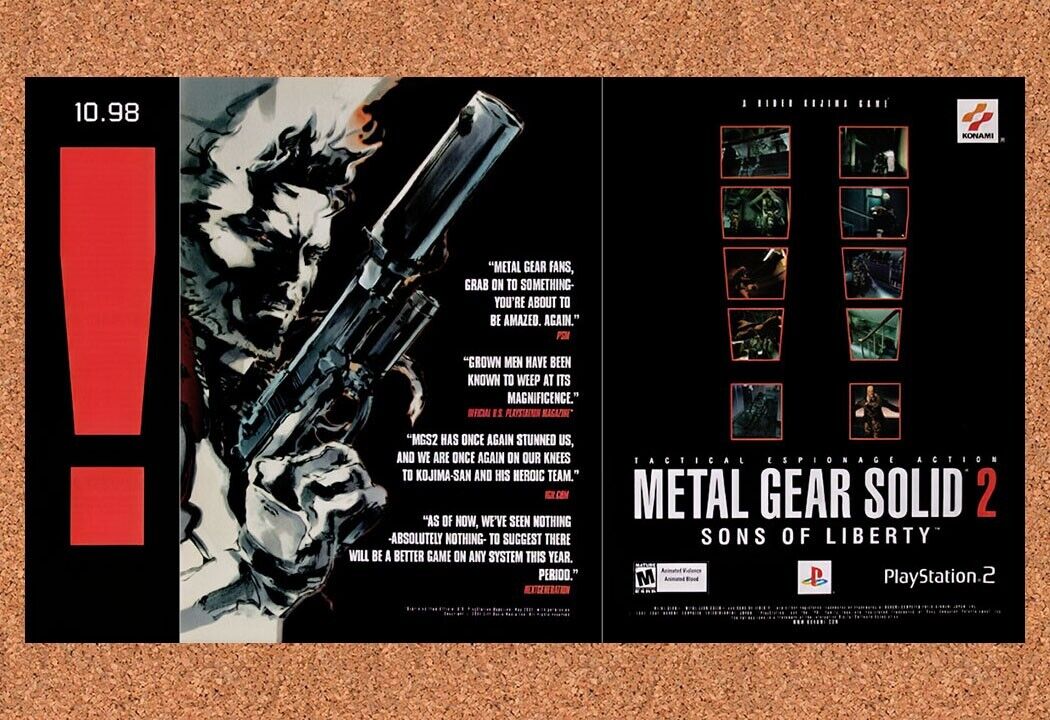 2000 Metal Gear Solid 2 Sons Of Liberty PS2 Original 3-Part Ad / Wall Art v2