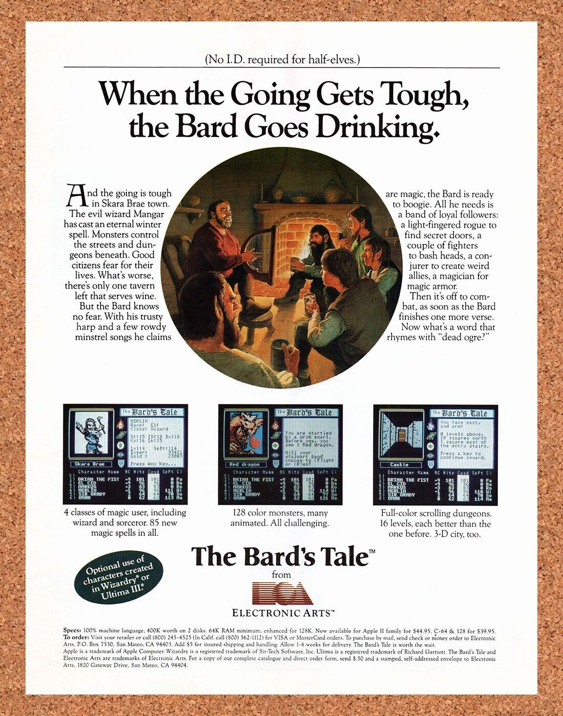 Bard's Tale Commodore-64 Original 1986 Vintage Ad - Video Game Promo