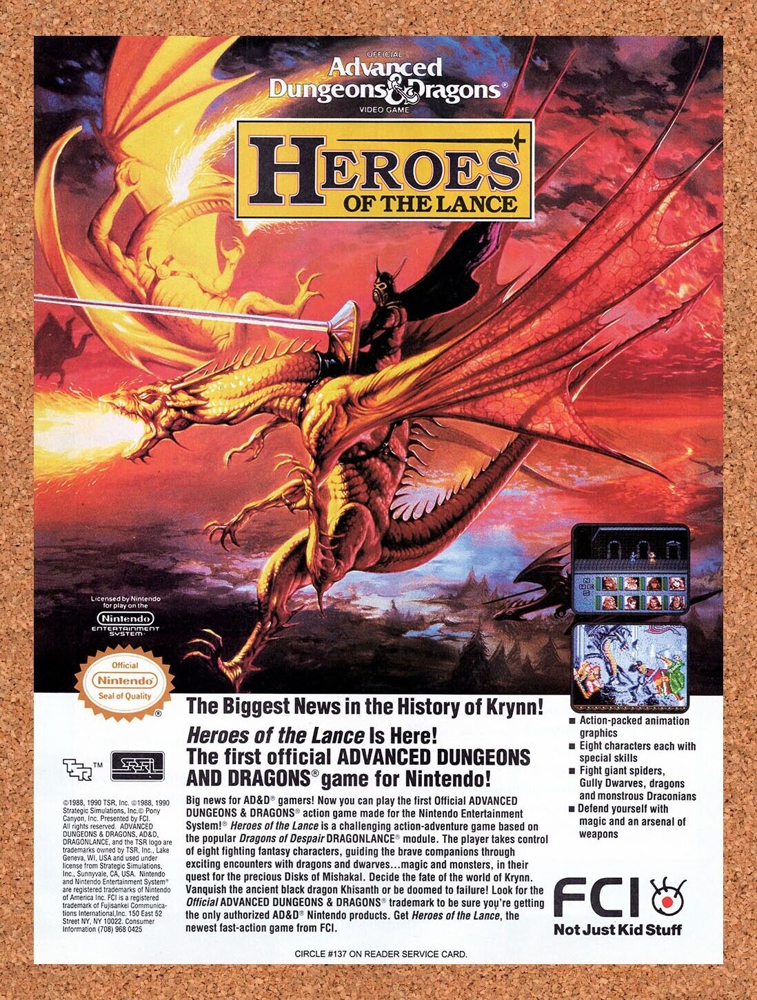 1990 Advanced Dungeons & Dragons Of The Lance NES Original Ad / Retro Wall Ad v2