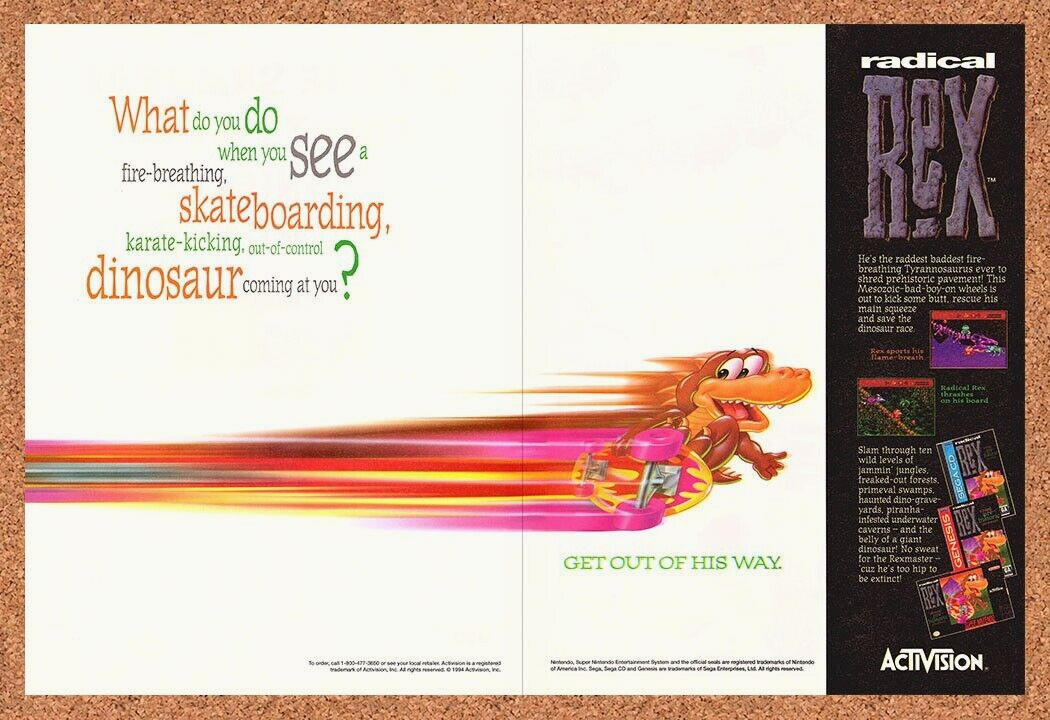 Radical Rex Sega CD Original 1994 Print Ad Authentic Retro Video Game Art Promo