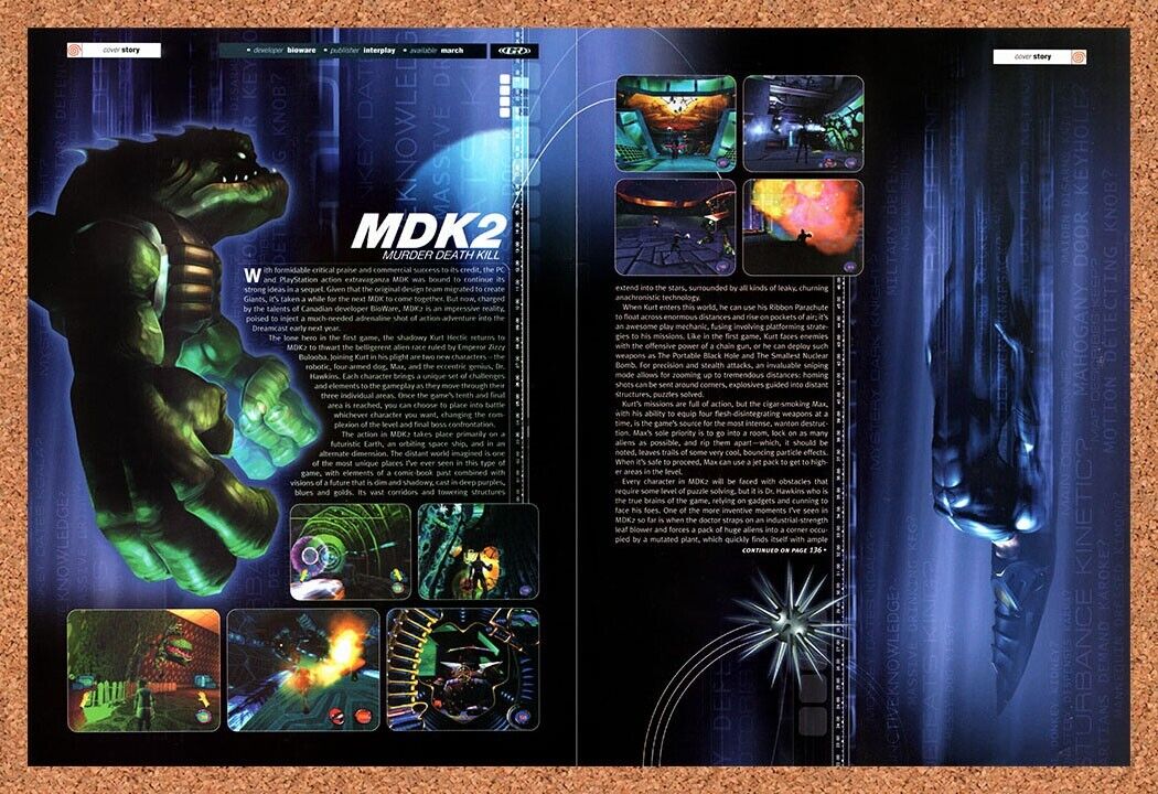 MDK 2 Dreamcast Original 2000 Vintage Ad - Video Game Review Promo