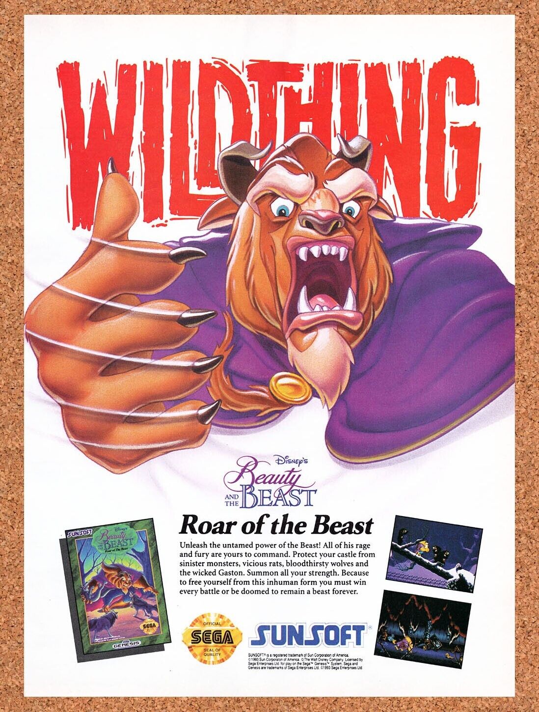 1993 Beauty And The Beast Genesis Original Advertisement / Retro Wall Art v1