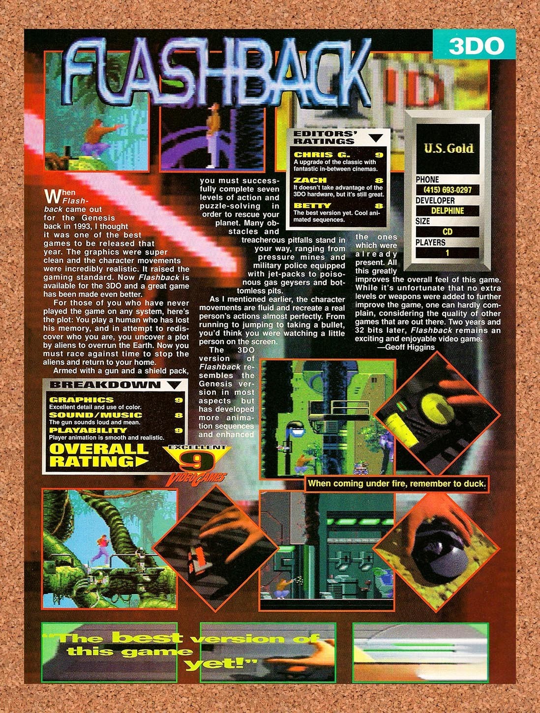 1995 Flashback 3DO Original Advertisement / Retro Promo vr1