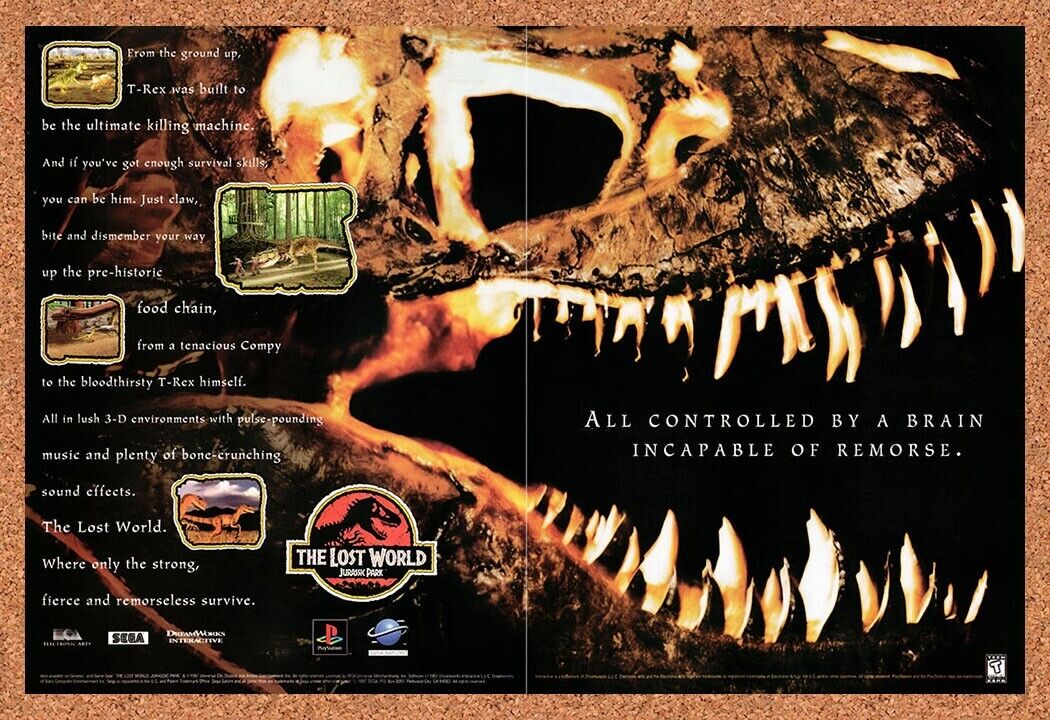 1997 The Lost World Jurassic Park PS1 Original Advertisement / Retro Wall Art v2