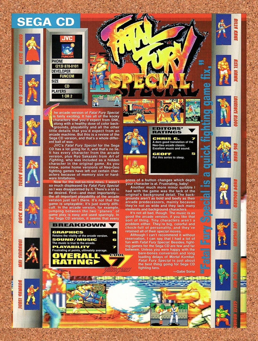 1995 Fatal Fury Special Sega CD Original Advertisement / Retro Promo vr1