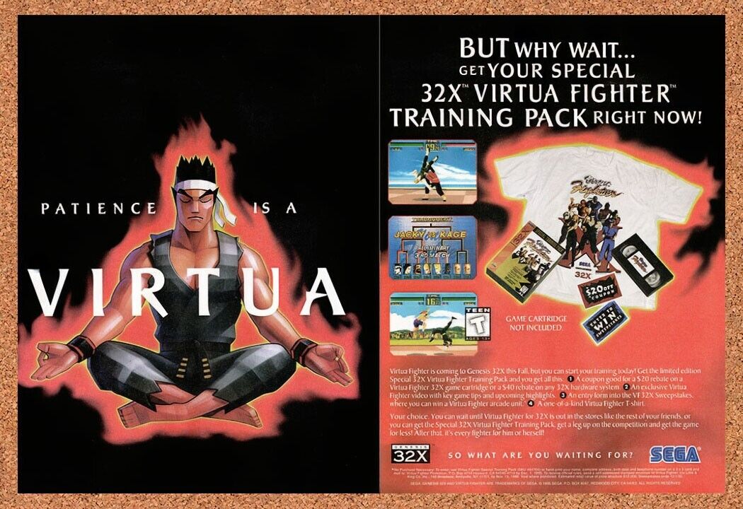 1995 Virtua Fighter 32x Training Pack Original Advertisement / Retro Wall Art v1