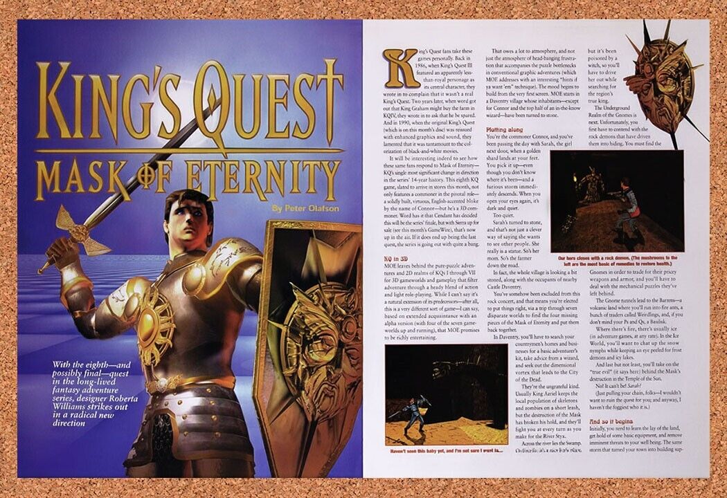 1998 Kings Quest Mask Of Eternity PC Original Advertisement / Retro Wall Art v3