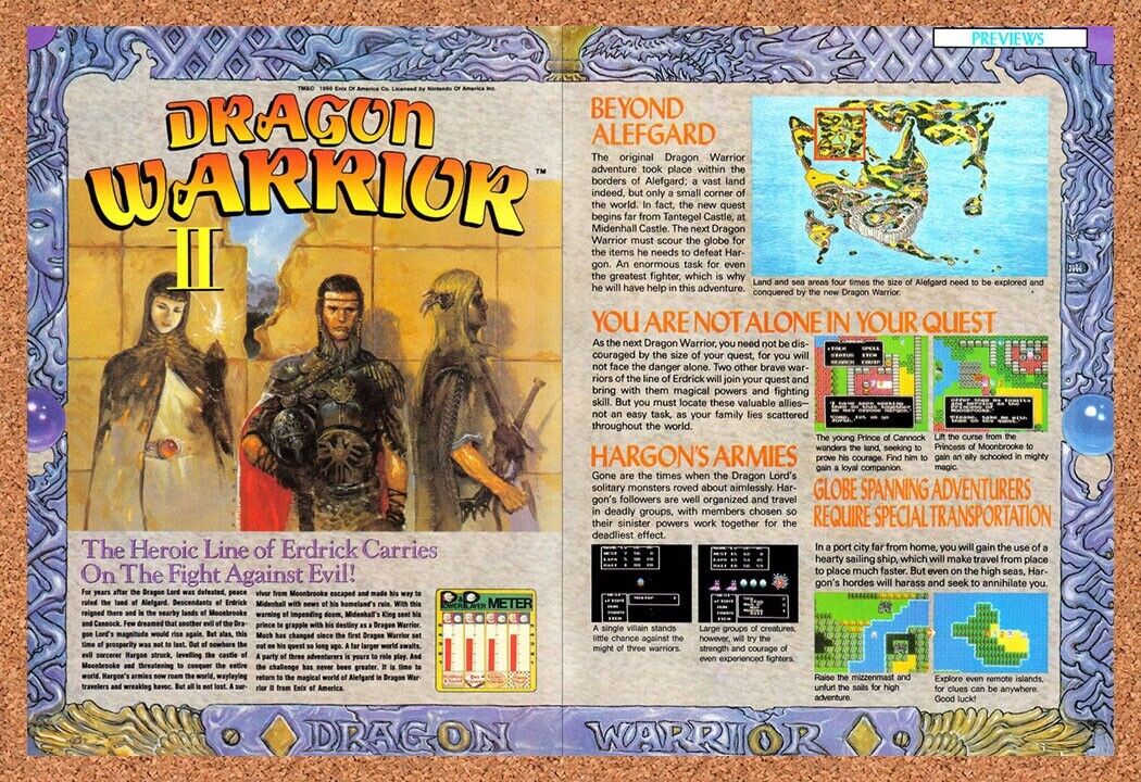 Dragon Warrior II NES Original 1992 Vintage Ad - Video Game Review Promo