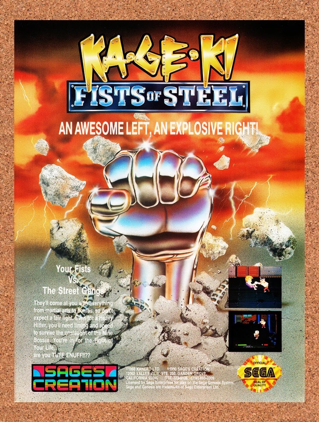 1991 Ka-Ge-Ki Fists Of Steel Genesis Original Advertisement / Retro Promo v1