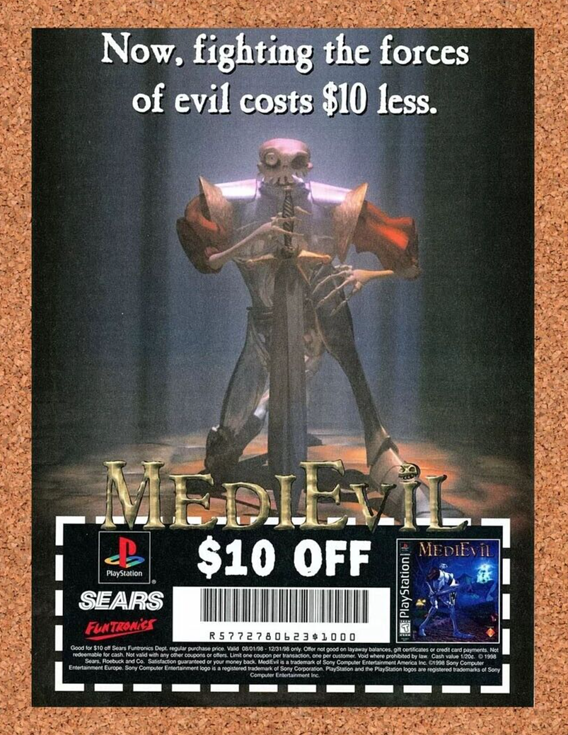 Medieval Sears PS1 Original 1998 Ad Authentic Sears Funtronics Rebate Promo