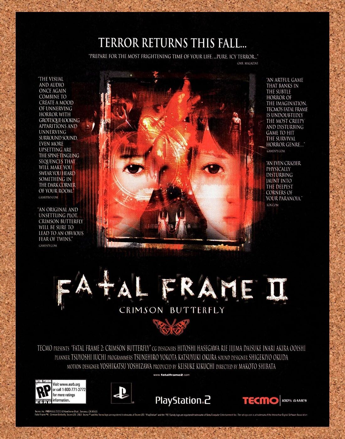 Fatal Frame II PS2 Original 2003 Vintage Ad - Tecmo Horror Video Game Promo