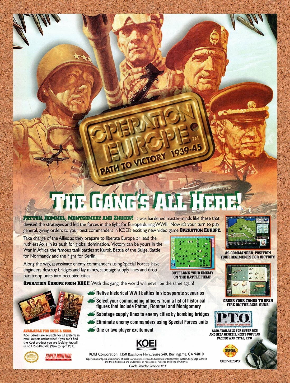 1994 Operation Europe Path To Victory Genesis Original Ad / Retro Wall Art v1