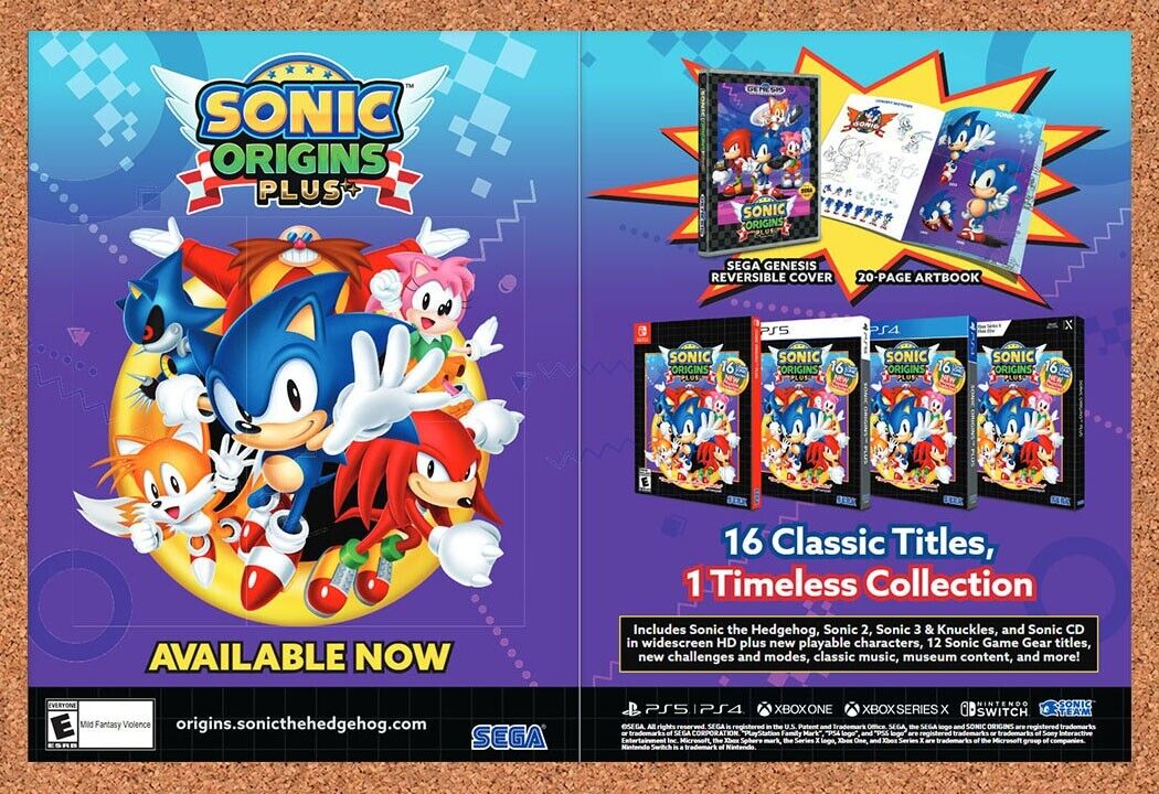 Sonic Origins Plus Switch Original 2023 Ad - Video Game Art Display Promo